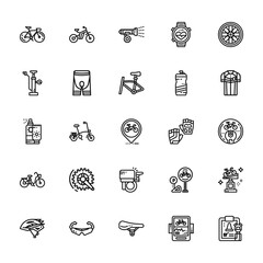 25 set of outline web bicycle icons such as bicycle, pump air, lotion, bicycle, helmet vector thin icons for report, presentation, diagram, web design, mobile app