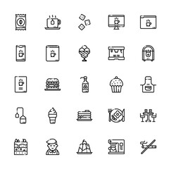 25 set of outline web cafe icons such as tea, smartphone, menu, tea bag, piece of cake vector thin icons for report, presentation, diagram, web design, mobile app