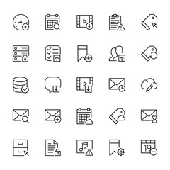 25 set of outline web interaction set icons such as calendar, server, database, mail, archive vector thin icons for report, presentation, diagram, web design, mobile app