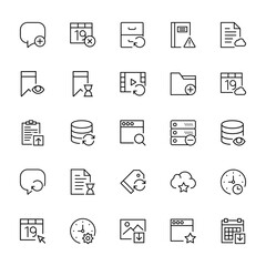 25 set of outline web interaction set icons such as calendar, bookmark, notepad, speech bubble, calendar vector thin icons for report, presentation, diagram, web design, mobile app