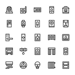 25 set of outline web home automation icons such as receiver, fridge, lock, garage, smoke detector vector thin icons for report, presentation, diagram, web design, mobile app