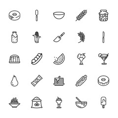 25 set of outline web gastronomy collection icons such as knife, water, pudding, pear, pasta vector thin icons for report, presentation, diagram, web design, mobile app