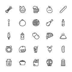 25 set of outline web gastronomy collection icons such as cupcake, spoon, ice cream, coffee, honey vector thin icons for report, presentation, diagram, web design, mobile app