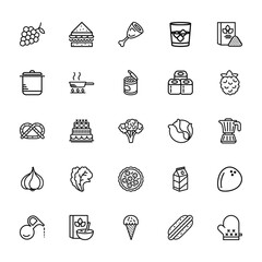 25 set of outline web gastronomy collection icons such as sandwich, pot, pretzel, garlic, oil vector thin icons for report, presentation, diagram, web design, mobile app