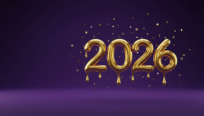 Happy New Year poster with golden letters 2026 on dark shimmering purple and dark blue background Happy Celebration Sparkles Banner Generative AI	
