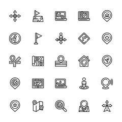 25 set of outline web navigation maps icons such as flag, directions, location pin, location pin, location pin vector thin icons for report, presentation, diagram, web design, mobile app
