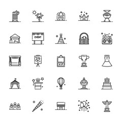 25 set of outline web event icons such as botanical, booth, stage, circus tent, audience vector thin icons for report, presentation, diagram, web design, mobile app