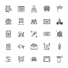 25 set of outline web event icons such as date, present, event poster, invitation, wine vector thin icons for report, presentation, diagram, web design, mobile app
