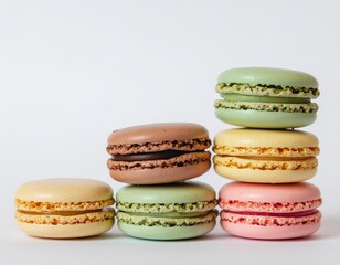 Fototapeta premium Colorful macarons stacked on a white background