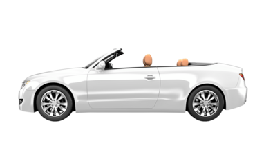 Side view of a white convertible in 3D