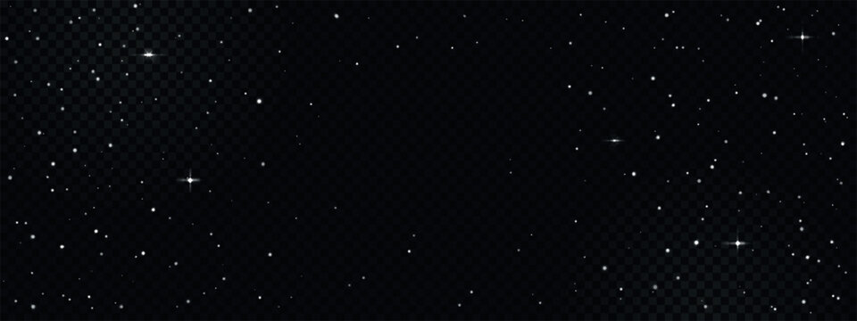 Night png background with glowing stars. Abstract starry pattern isolated on transparent backdrop