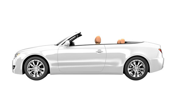 Side view of a white convertible in 3D