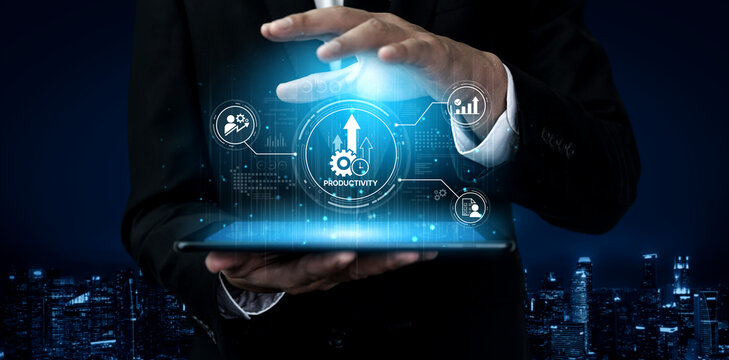 Productivity improvement in digital business, showing productivity tools, productivity tracking, productivity optimization, and workflow for business workplace efficiency. Spline