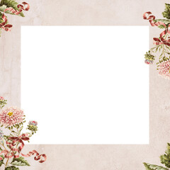 Vintage china aster flower with ribbon frame design element