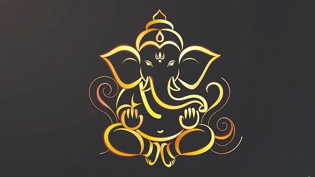 Vibrant Lord Ganesha Drawing Animation on Black Background &mdash; Hindu God Illustration, Spiritual Art, Festival Celebration
