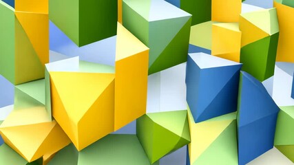 Dynamic abstract geometric shapes in motion with vibrant colors and 3d depth - Powered by Adobe