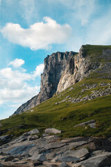 Fototapeta premium Ryten Mountain of Lofoten, Norway – Ideal for Travel Marketing and Tourism Promotion