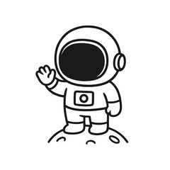 Astronaut waving goodbye to the moon. Hand-drawn coloring pages