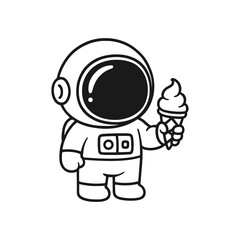 Astronauts eating ice cream. Hand-drawn coloring pages
