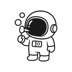 Astronauts playing with soap bubbles. Hand-drawn coloring pages