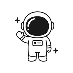 Astronaut waving his own hand. Hand-drawn coloring pages