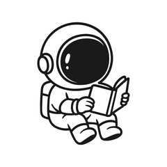 Astronaut reading a book. Hand-drawn coloring pages