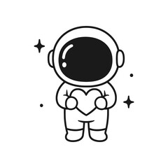 Astronaut carrying heart. Hand-drawn coloring pages