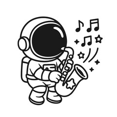 Astronaut playing the saxophone. Hand-drawn coloring pages