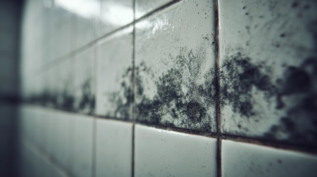 Mold growth on bathroom tiles highlights the need for regular cleaning and maintenance in damp environments