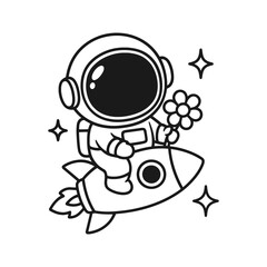 Astronaut sitting in a rocket. Hand-drawn coloring pages