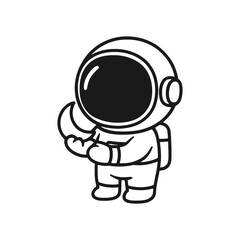 Astronaut carrying a small moon. Hand-drawn coloring pages