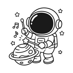 Astronauts playing. Hand-drawn coloring pages