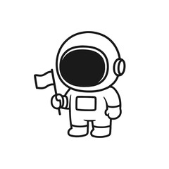 Astronaut carrying a small flag. Hand-drawn coloring pages