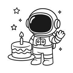 Astronaut birthday. Hand-drawn coloring pages