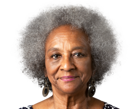 African senior woman png transparent, smiling face portrait cut out