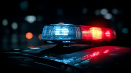 Emergency response vehicle lights flashing at night on a city street