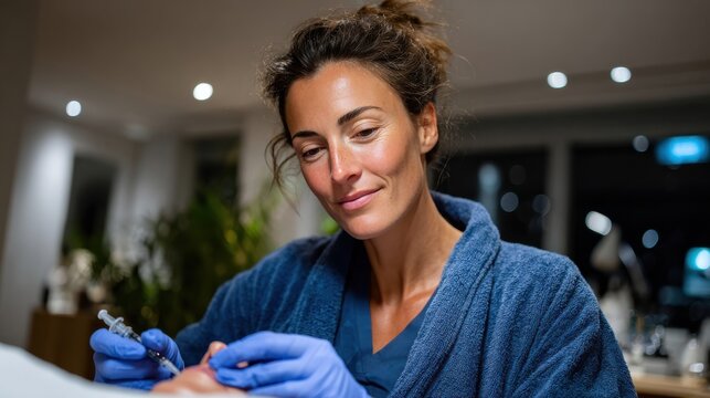 A skilled professional carefully administers an injectable treatment, highlighting the focus on health and beauty in a modern clinical environment.