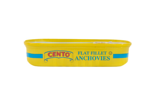 St. Louis, Missouri USA - November 10, 2025: Side panel of Cento brand anchovies will pull top tab