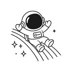 Astronaut carrying a cactus. Hand-drawn coloring pages
