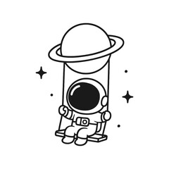 Astronaut swings on planet. Hand-drawn coloring pages