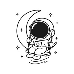 Astronaut swing. Hand-drawn coloring pages
