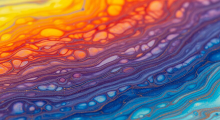 Vibrant abstract fluid art background with mesmerizing swirls of purple, orange, and blue, creating a unique and artistic backdrop