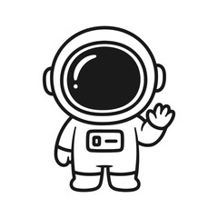 Astronaut waving. Hand-drawn coloring pages