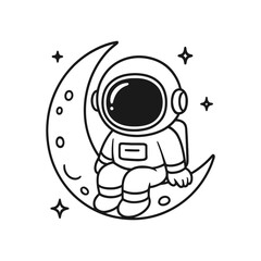 Astronaut sitting on the moon. Hand-drawn coloring pages