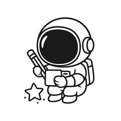 Astronaut writing. Hand-drawn coloring pages
