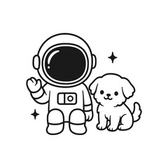 Fototapeta premium Astronaut with dog. Hand-drawn coloring pages