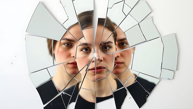 incivility. Broken mirror fragments reflecting multiple faces, symbolic of fractured trust and impossible reassembly. wellbeing guides.