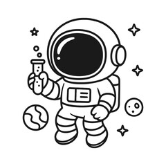 Astronauts making potions. Hand-drawn coloring pages