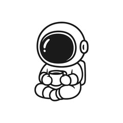 Astronaut drinking coffee. Hand-drawn coloring pages