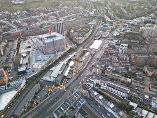Aerial shot over Camden Market London UK
